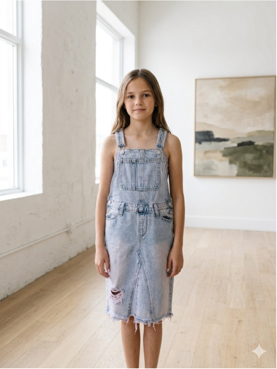 Old Navy Other - Old Navy Girls Denim Overall Dress Size L 10-12 Distressed Acid Wash Pink Tint